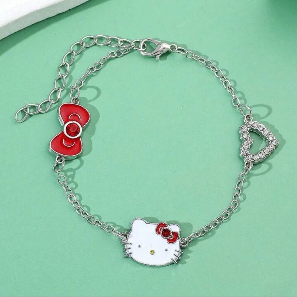 Hello Kitty Silver Bracelet with Red and White Charms